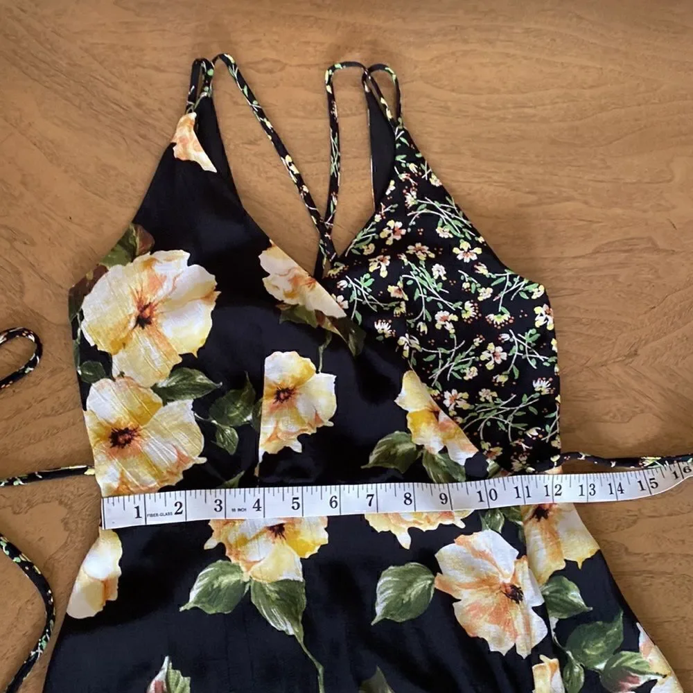 Topshop Busy Garden Black Floral Wrap Midi Dress Size 4 - Picture 10 of 13